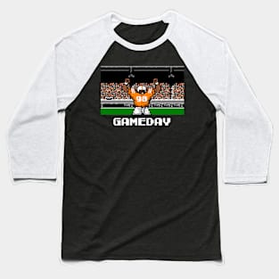 Orange and White Football Gameday Retro 8 Bit Linebacker Baseball T-Shirt